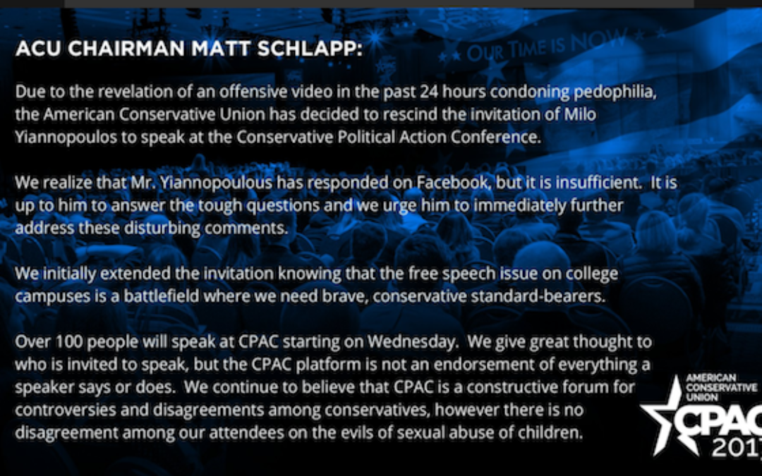 Milo Yiannopoulos Gone From CPAC–TRUMP SPEAKING AT CPAC