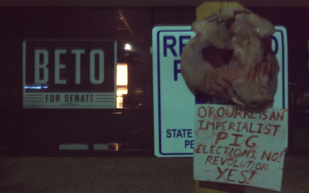 Antifa Hangs Severed Pig Heads and Call for Violence at Texas Political Offices